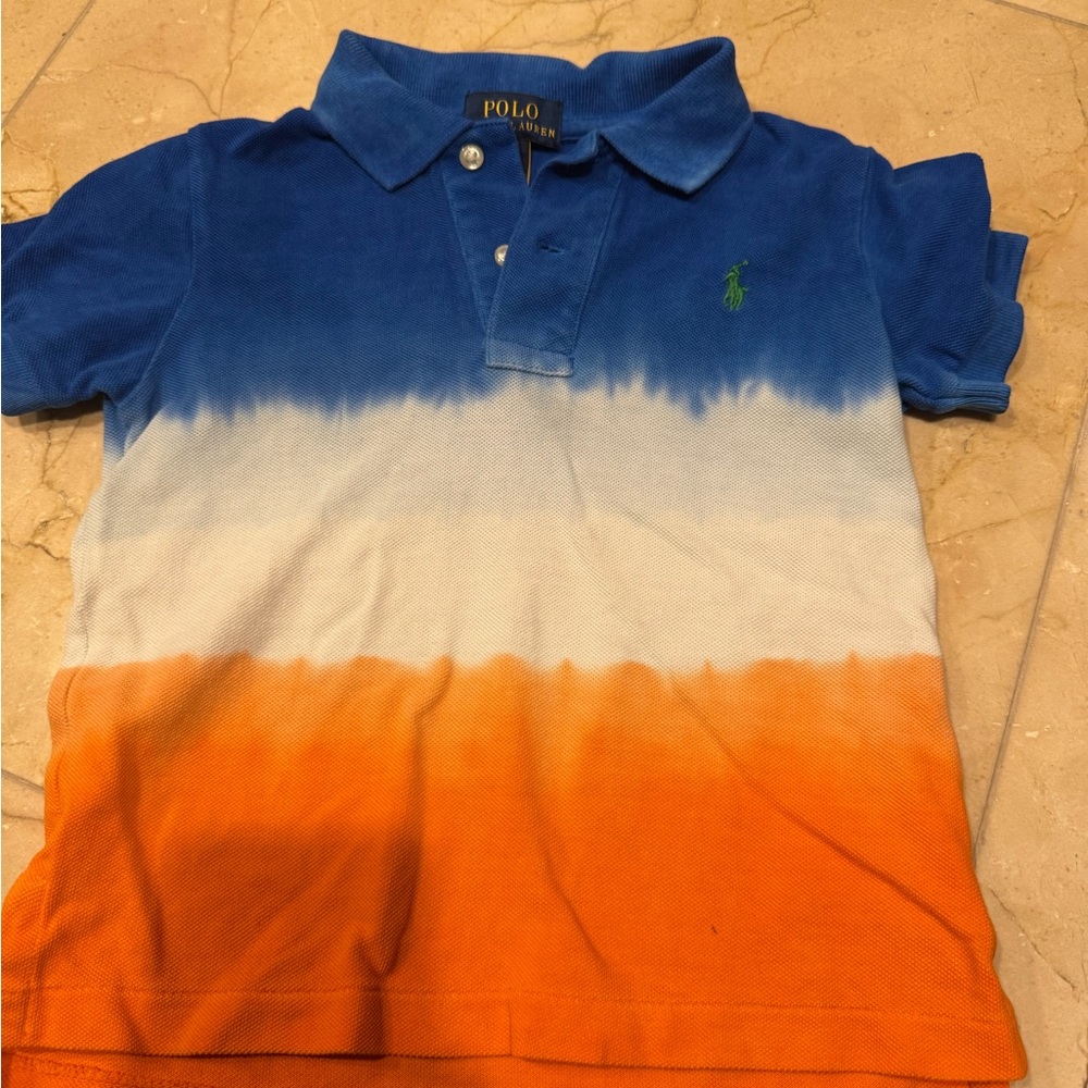 Polo by Ralph Lauren Kids Gradient Blue and Orange tie-dye Polo Shirt- 3t